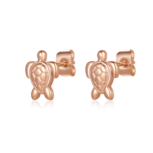 Ohrstecker Schildkröte aus Edelstahl in Roségold mit gemustertem Panzer