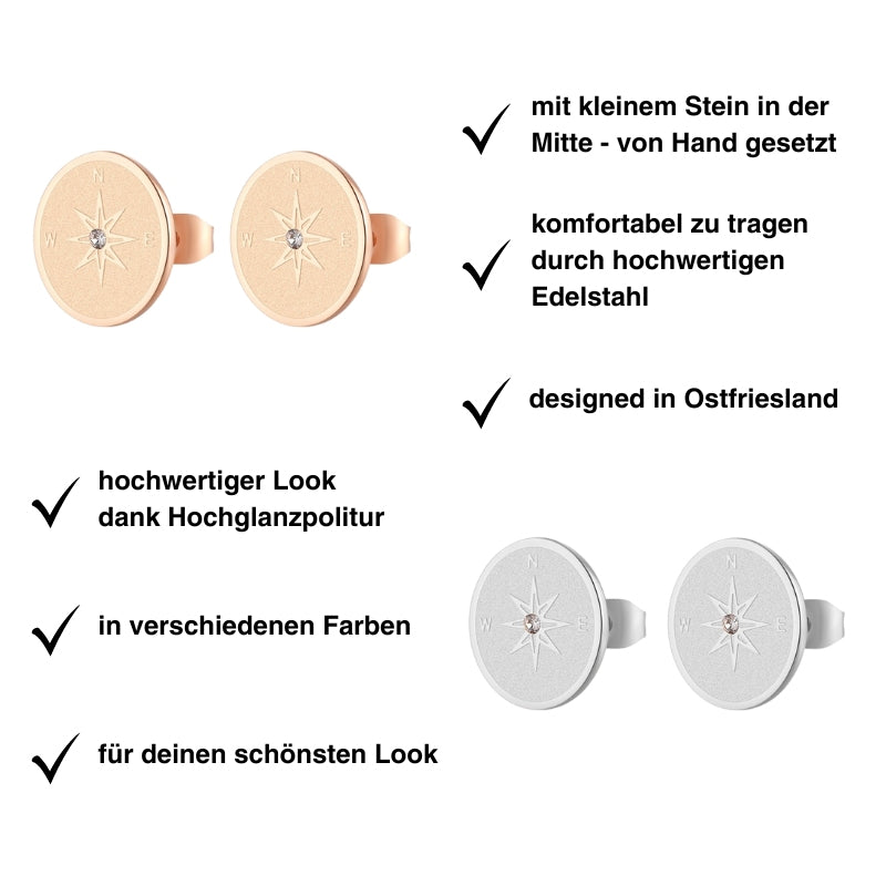 Ohrstecker Kompass (mit Stein) (groß) aus Edelstahl