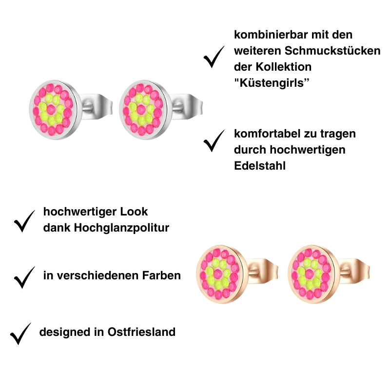 Ohrstecker Bling Bling (Neongelb-Pink) aus Edelstahl