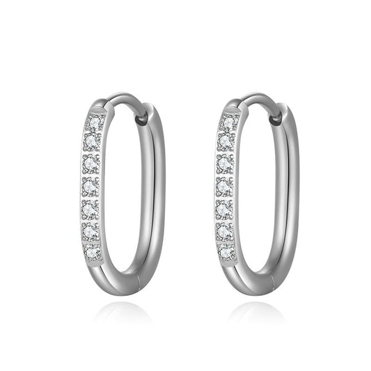 Ovale Creolen mit Steinen für Charm Anhänger (klein | 17 mm) aus Edelstahl (Paar)