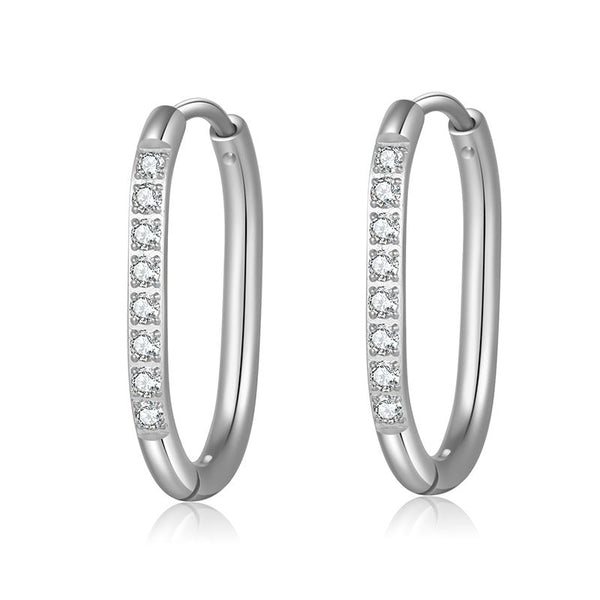 Ovale Creolen mit Steinen für Charm Anhänger (groß | 20 mm) aus Edelstahl (Paar)