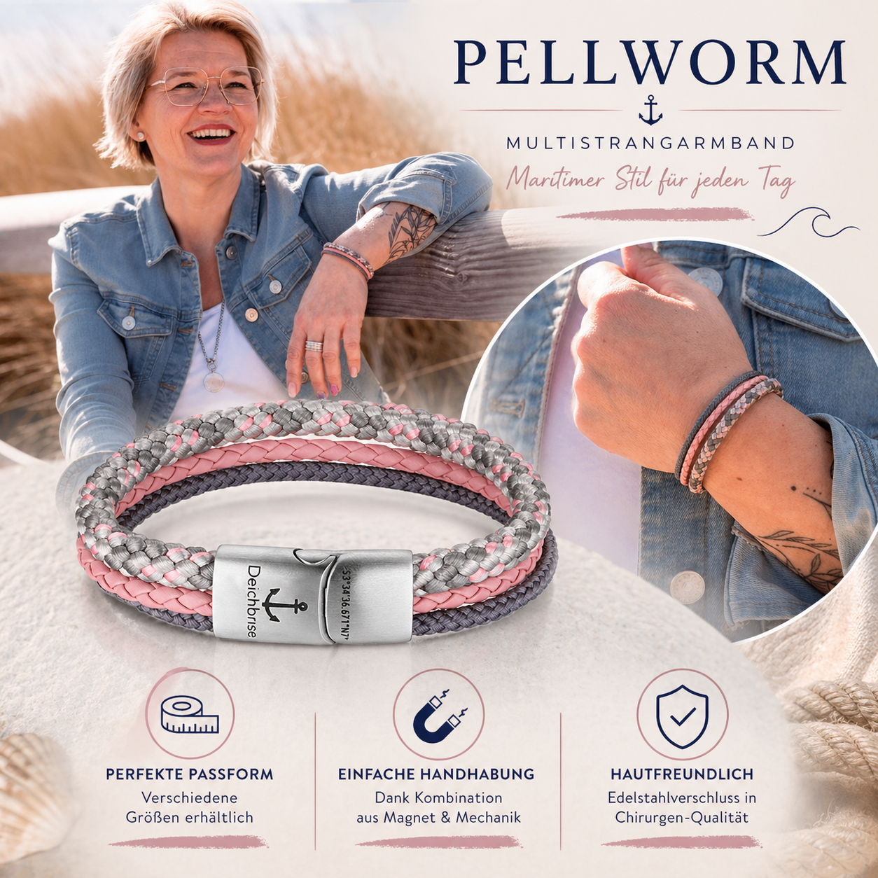 Leder & Segeltau Armband Pellworm (Multistrang)