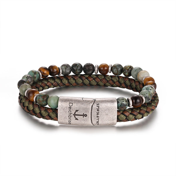 Armband Playa Beach (Multistrang) Tau Leder, African Turquoise & Tiger Eye