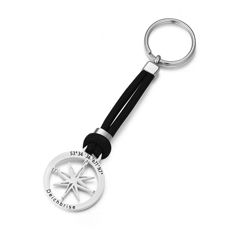 Schlüsselanhänger aus Segelseil Kompass-Schwarz