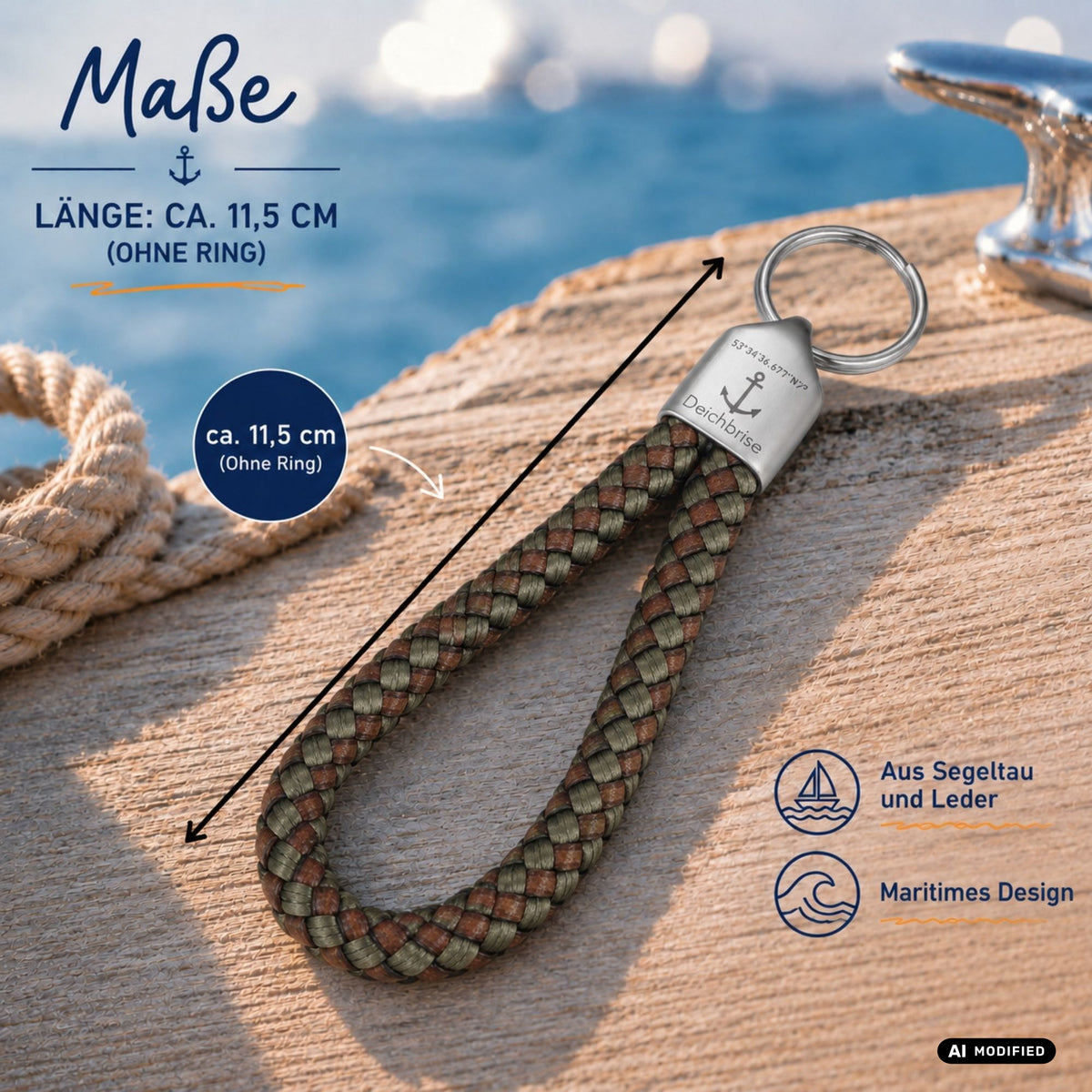 Schlüsselanhänger aus Segeltau und Leder Friesenflair (8mm)