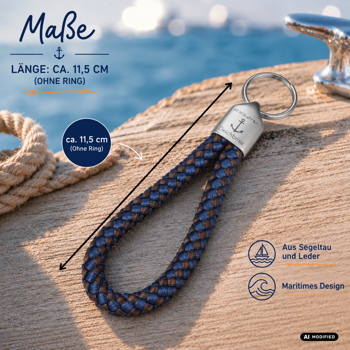Schlüsselanhänger aus Segeltau und Leder Ubbo (8mm)
