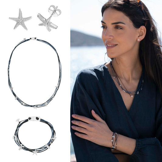 Schmuck Set Ostfriesland mit Seestern-Ohrsteckern aus 925er Silber