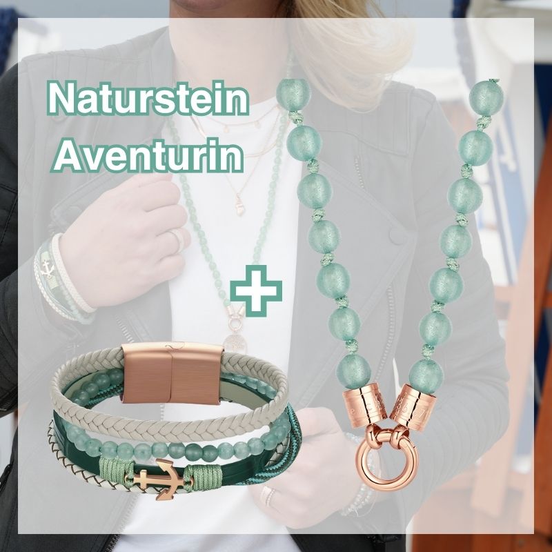 Schmuckset "Aventurin" - Kette (75cm) mit Armband