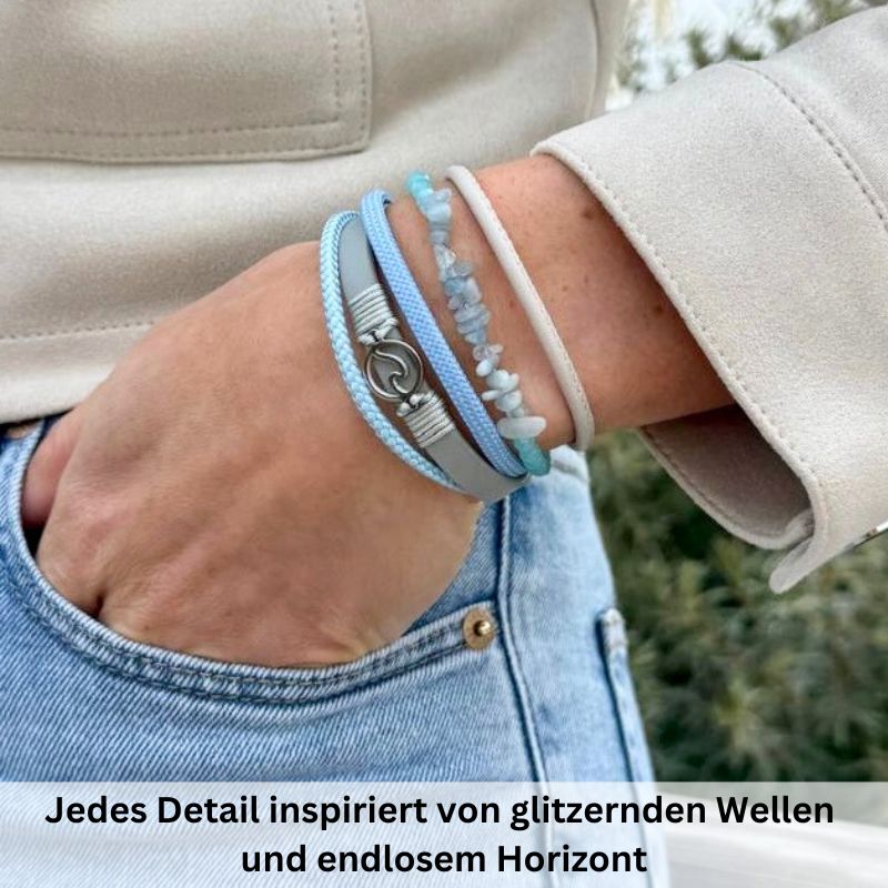 Schmuckset "Glasperlenblau & Welle" - Kette mit Armband