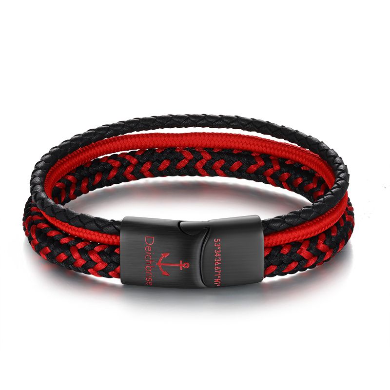 Segelseil & Leder Armband Rote Meerestiefe (Multistrang)