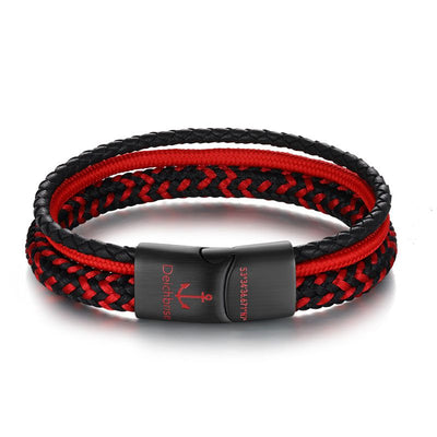 Segelseil & Leder Armband Rote Meerestiefe (Multistrang)