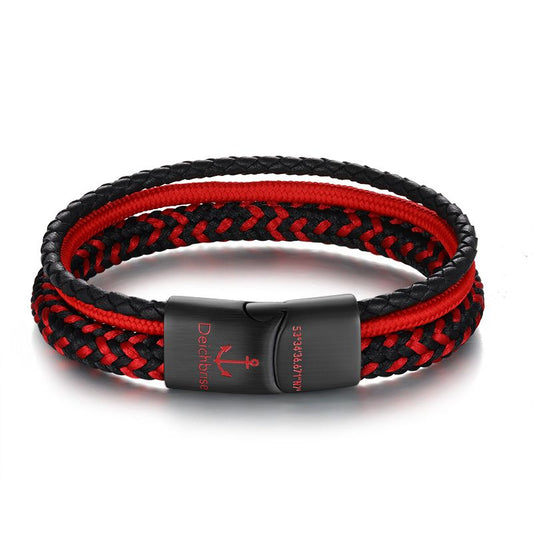 Segelseil & Leder Armband Rote Meerestiefe (Multistrang)