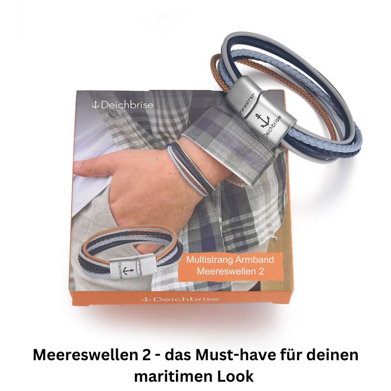 Segelseil und Leder Armband Meereswellen 2 (Multistrang)