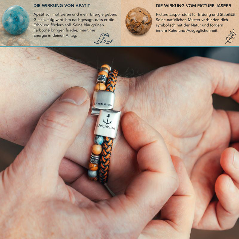 Armband Cala Mendia (Multistrang) Leder, Picture Jasper & Apatit