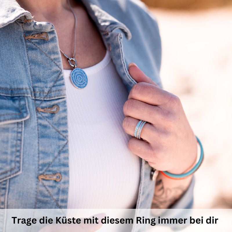 Türkisblauer Enamel-Ring  aus Edelstahl (Stapelring)