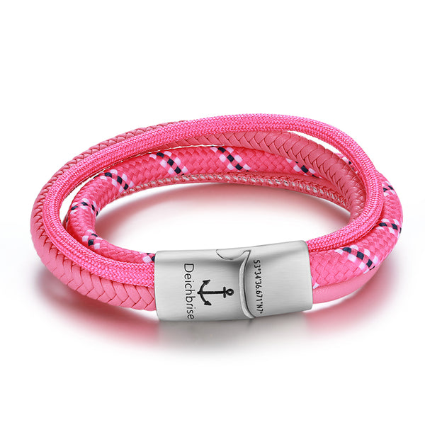 Leder & Segeltau Armband Ultra Pink (Multistrang)