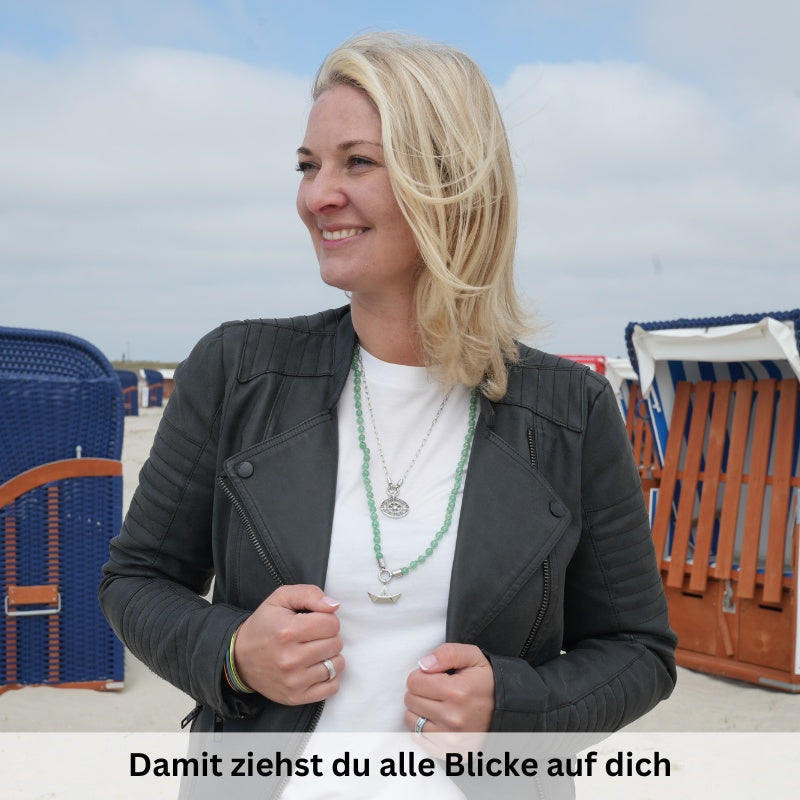 Kette Aventurin 6mm (mit Rund-Karabiner) aus Edelstahl & Aventurin-Beads