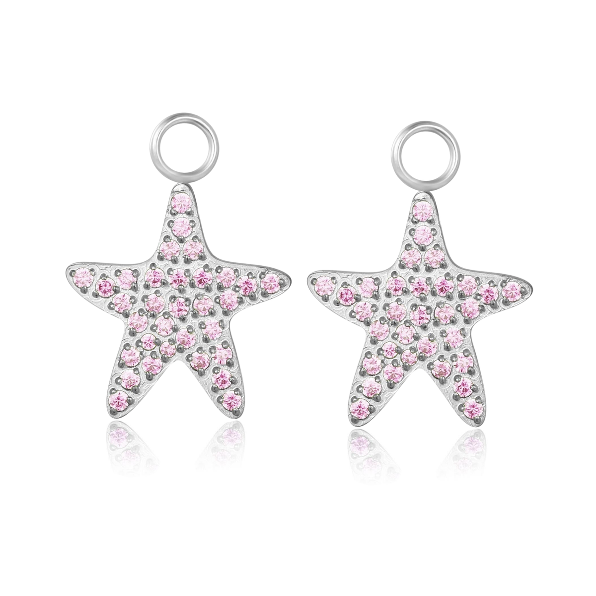 Charm für Ohrringe (Creolen) Seestern mit rosa Zirkonia (Paar)