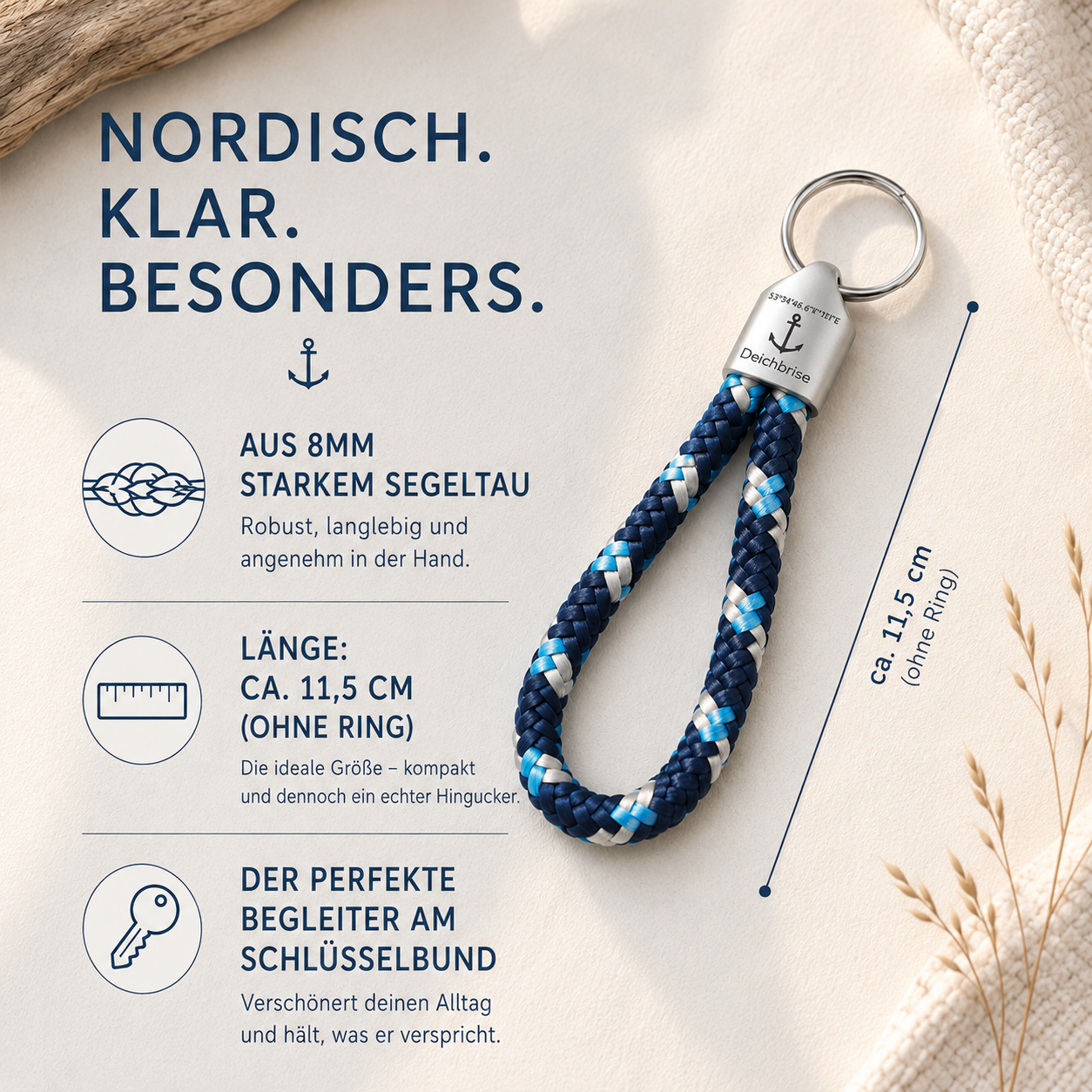 Schlüsselanhänger aus Segeltau Tiefseetaucher (8mm)