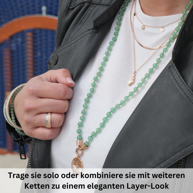 Kette Aventurin 6mm (mit Rund-Karabiner) aus Edelstahl & Aventurin-Beads