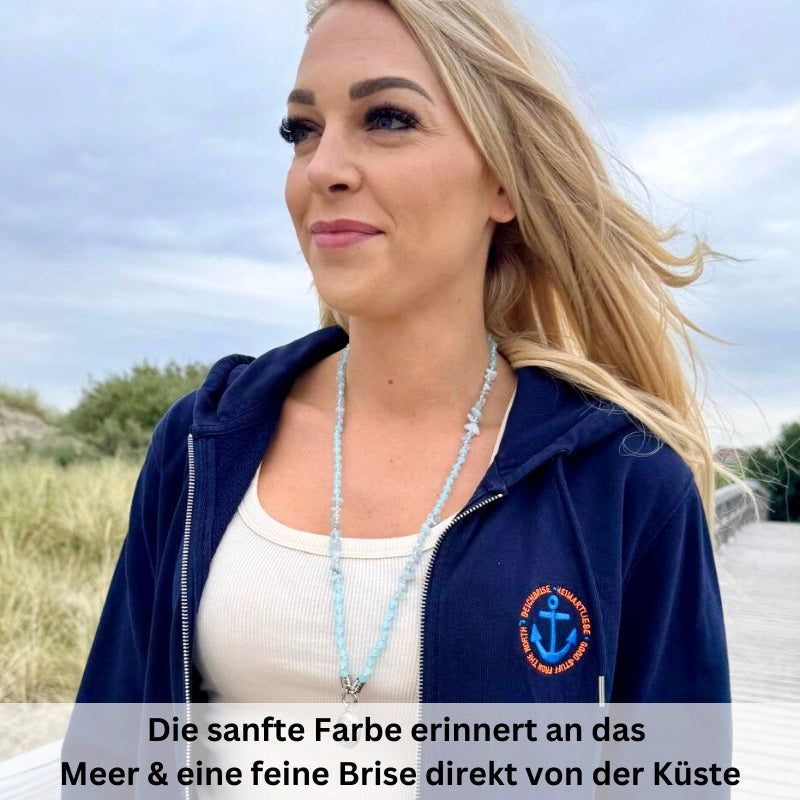 Kette Glasperlenblau 6mm (mit Rund-Karabiner) aus Edelstahl & Glasperlen
