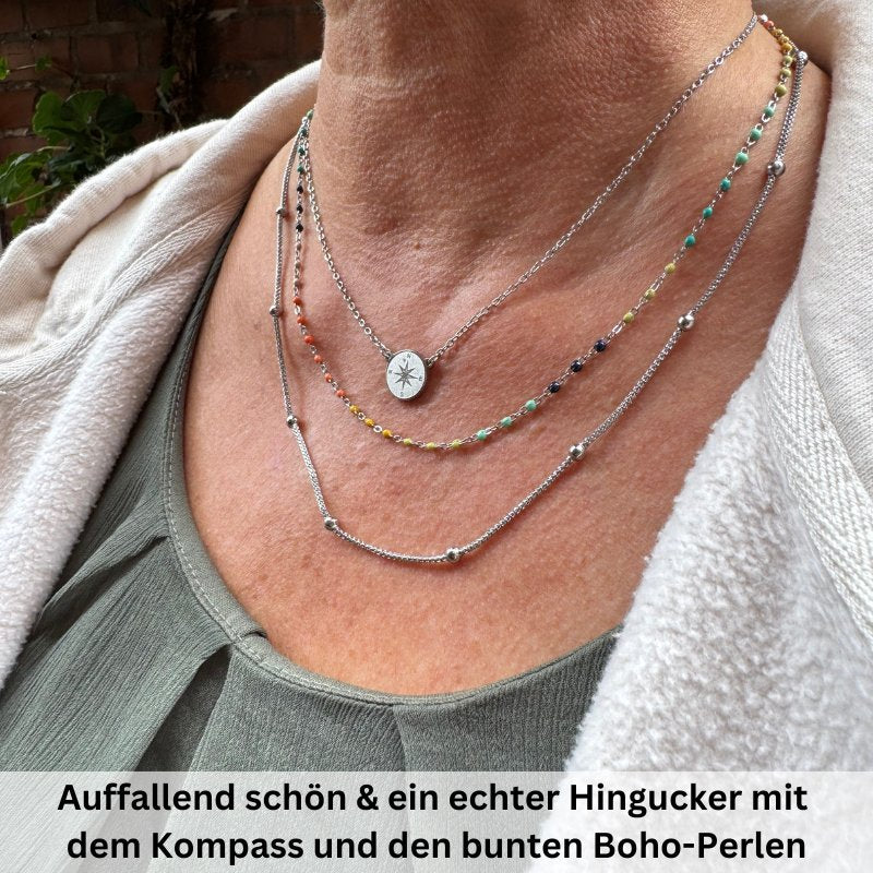 Layering Kette aus Edelstahl Boho Kompass