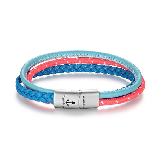 Leder- und Segelseil Armband Pink Sun (Multistrang)