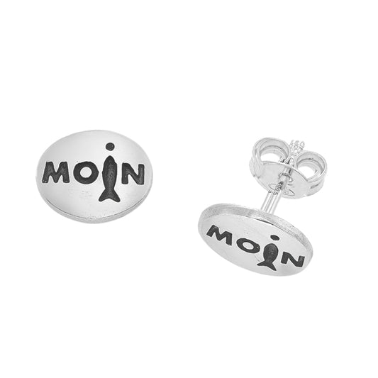 925er Silber Ohrstecker "Moin" (schwarz)