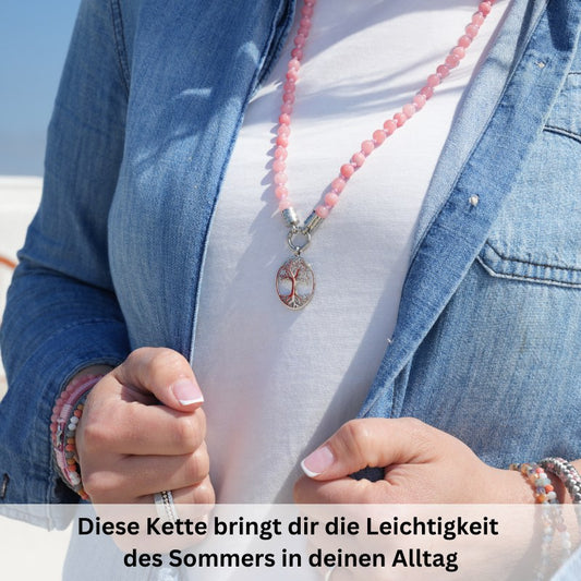 Kette Pink Jade 6mm (mit Rund-Karabiner) aus Edelstahl & Pink-Jade-Beads