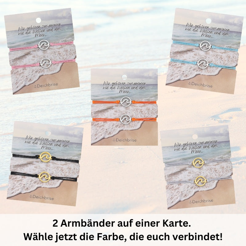 Freundschaftsarmbänder Welle (2 Stück) aus Wachs-Seil & Edelstahl
