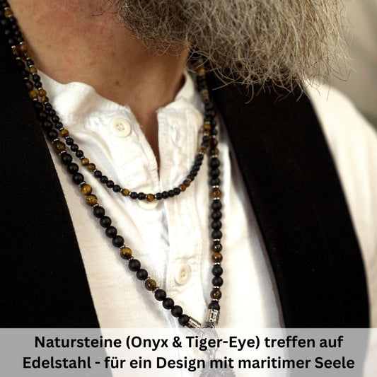 Kette Black Beach (4mm) aus Onyx, Tiger-Eye & Edelstahl