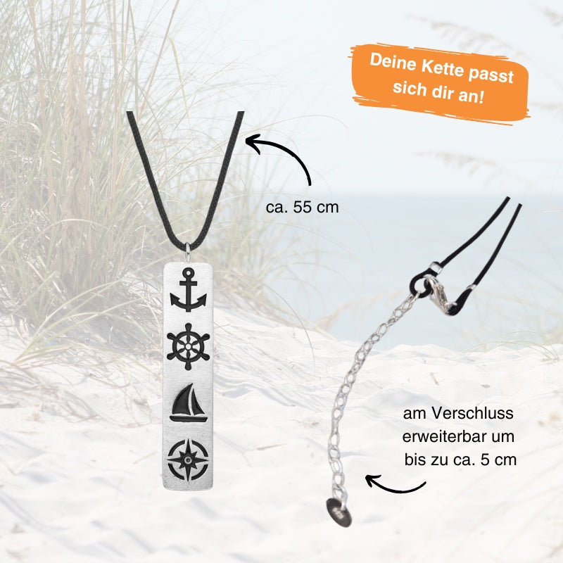 925er Silber-Kette "Steuermanns Heimathafen" (schwarz) (Wachs-Cord)