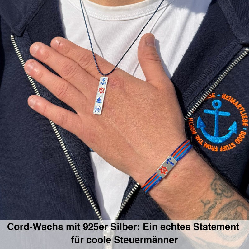 Schmuck-Set "Steuermanns Heimathafen" (leuchtturmrot-meeresblau) (Wachs-Cord)