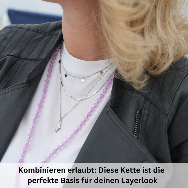 Kette Lila Jade 6mm (mit Rund-Karabiner) aus Edelstahl & Lila-Jade-Beads