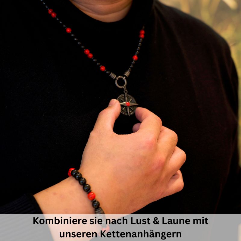 Kette Küstenbrandung (6mm) Onyx, Red Turquoise, Edelstahl (Rund-Karabiner)