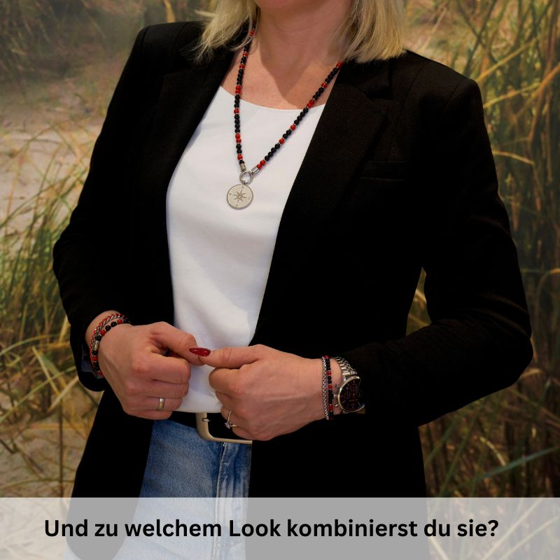 Kette Küstenbrandung (6mm) Onyx, Red Turquoise, Edelstahl (Rund-Karabiner)