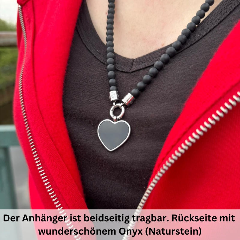Kettenanhänger Paguera-Tora Beach (Onyx) aus Edelstahl (beidseitig tragbar)