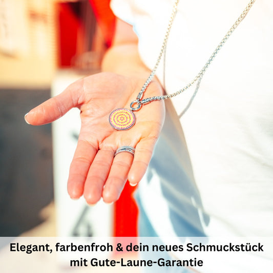 Kettenanhänger Bling Bling (Neongelb-Pink) aus Edelstahl mit Steinen