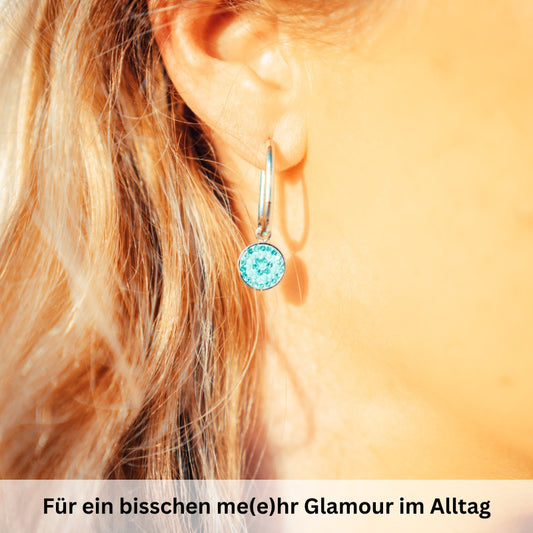 Charm für Ohrringe (Creolen) Bling Bling (türkis) (groß) aus Edelstahl (Paar)