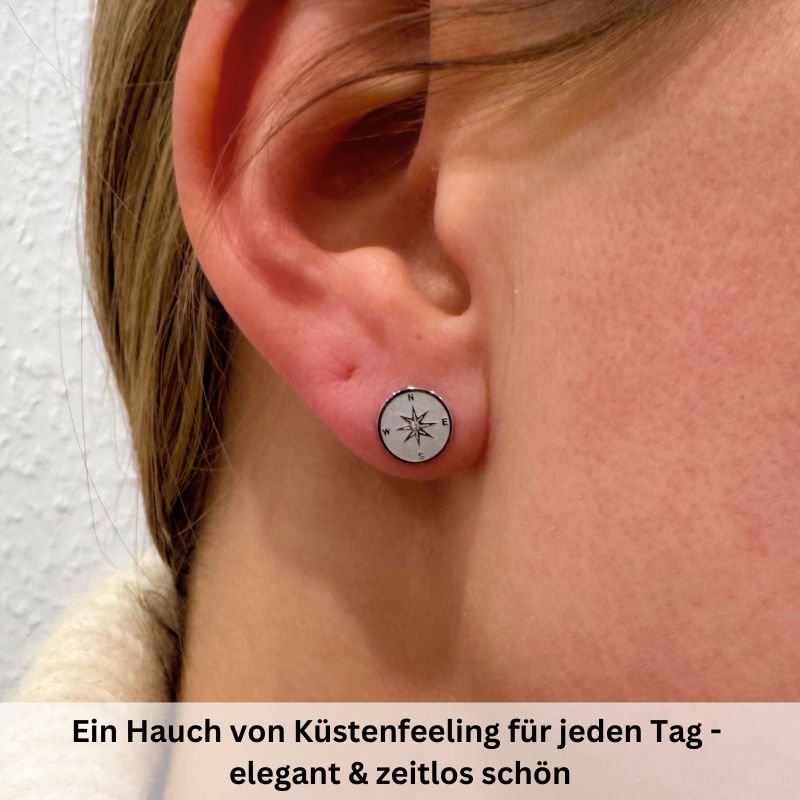 Ohrstecker Kompass (mit Stein) aus Edelstahl