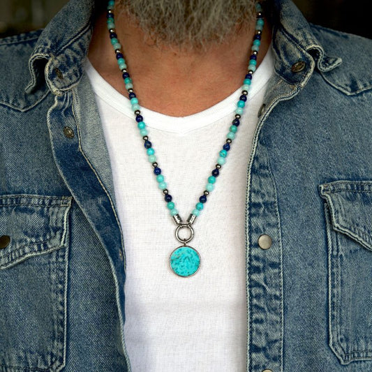 Kettenanhänger Blue Playa aus Edelstahl & Turquoise (beidseitig tragbar)