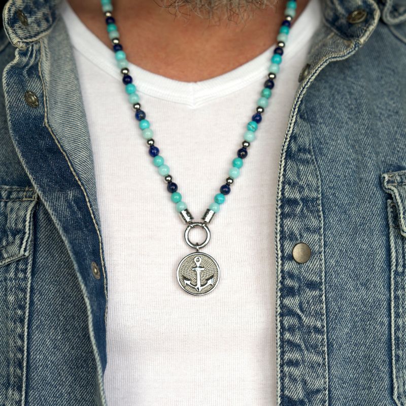 Kettenanhänger Blue Playa aus Edelstahl & Turquoise (beidseitig tragbar)