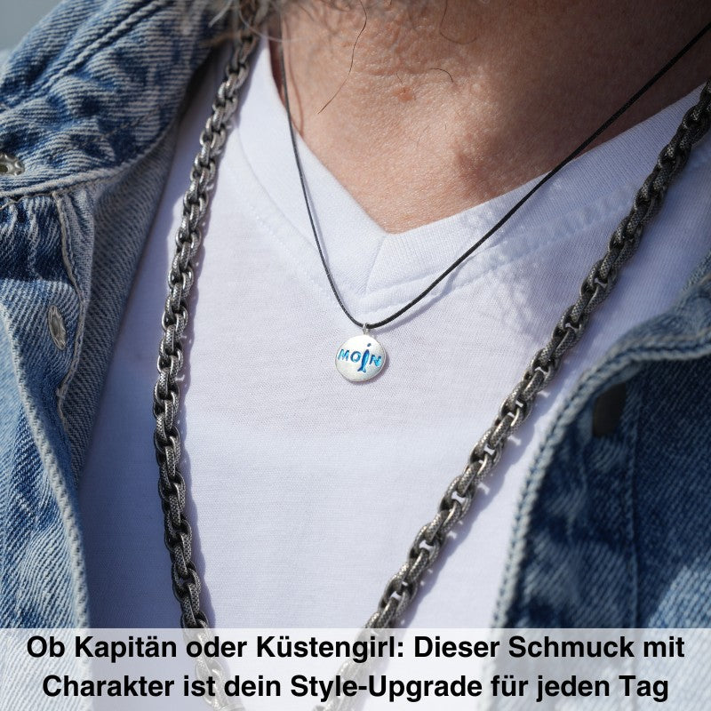 Schmuck Set "Moin" aus 925er Silber (blau) (Wachs-Cord)