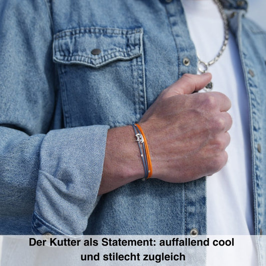 925er Silber-Armband "Kutter" (rostorange-nebelblau) (Wachs-Cord)
