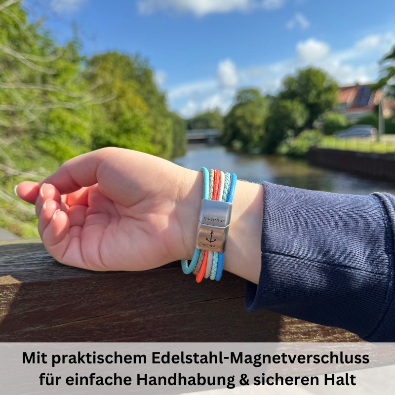Armband Sunny Beach (Multistrang) mit Segelseil & Leder