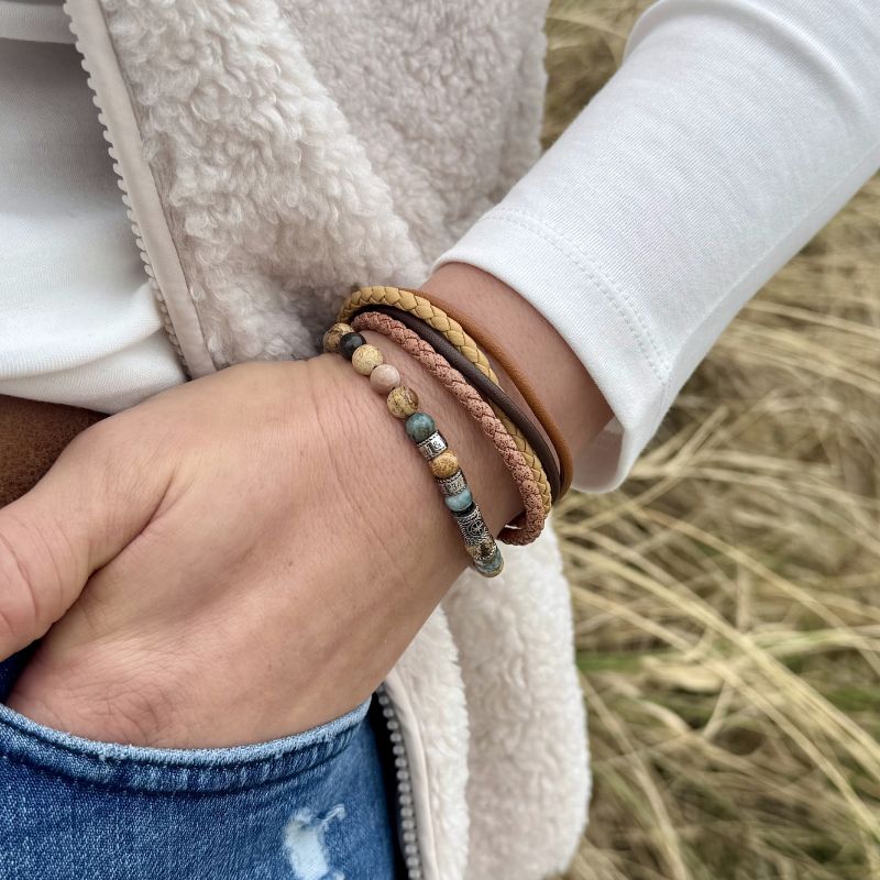 Armband Cala Mendia Edelstahl, Picture Jasper & Apatit