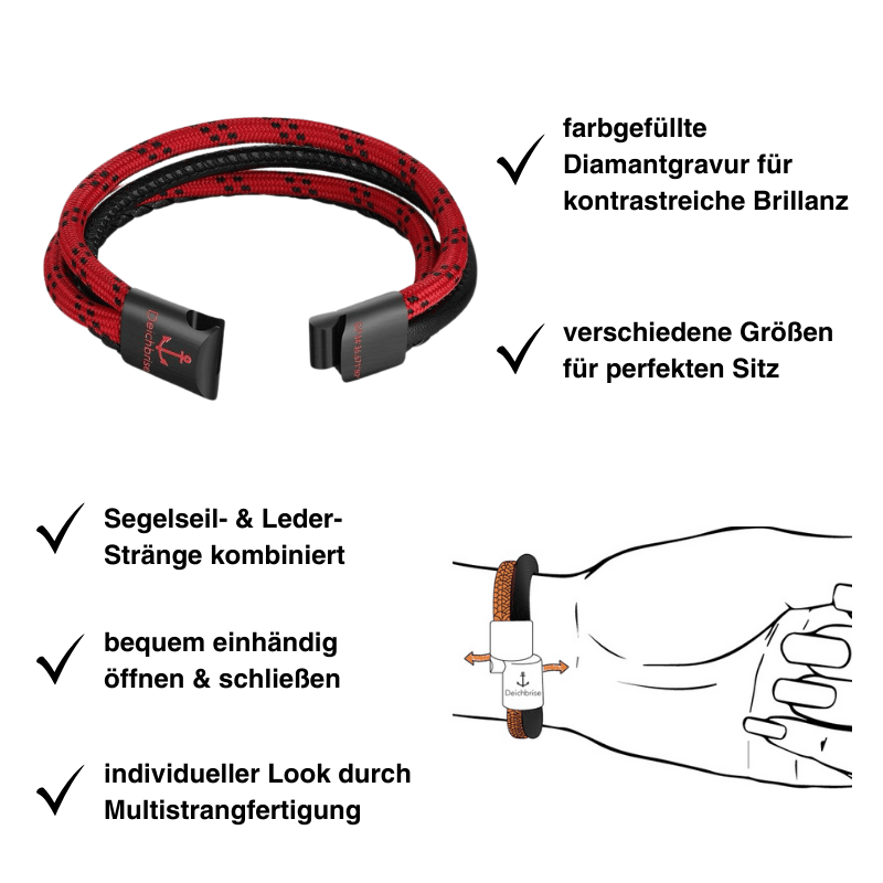 Leder & Segelseil Armband Strandwächter (Multistrang)