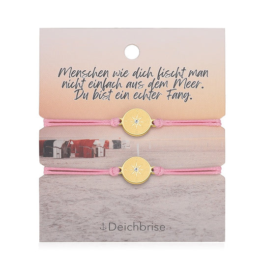 Freundschaftsarmbänder Kompass (2 Stück) aus Wachs-Seil & Edelstahl