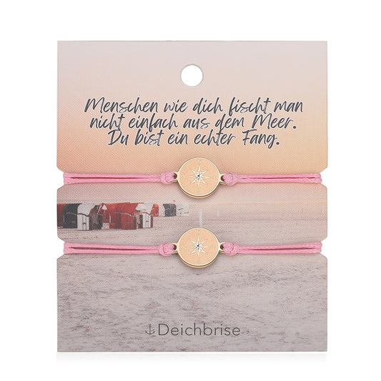 Freundschaftsarmbänder Kompass (2 Stück) aus Wachs-Seil & Edelstahl