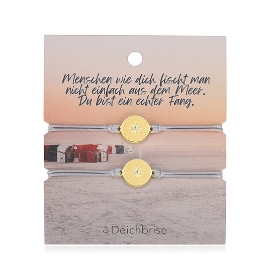 Freundschaftsarmbänder Kompass (2 Stück) aus Wachs-Seil & Edelstahl